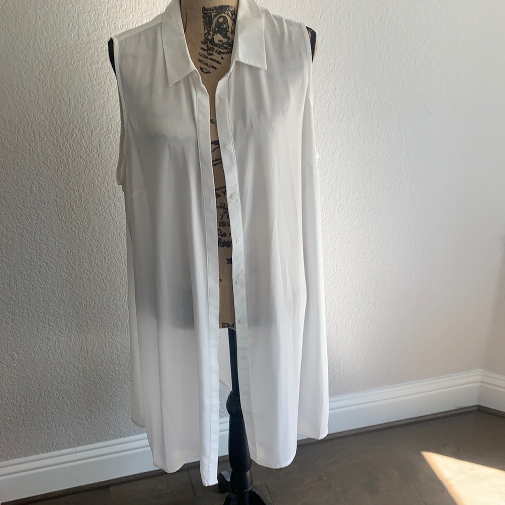 Sheer White Sleeveless Long Top